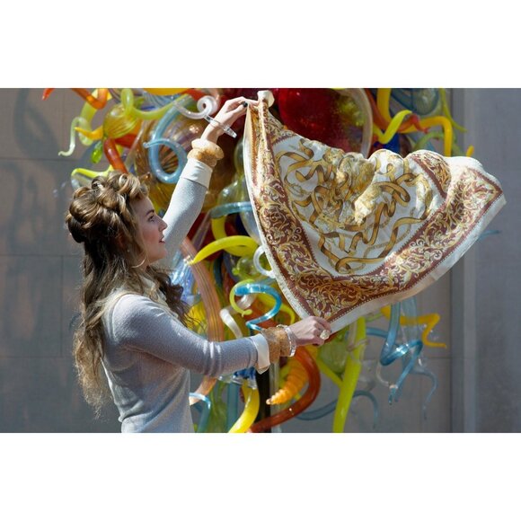 Metallic Golden Floral Chain Straps Scarf Vintage Accessories - Picture 1 of 3